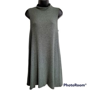 Michelle By Comune Ribbed Green Sleeveles Mock Neck Swing Dress Size Large Nwt